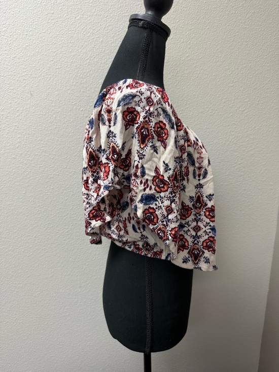 Living Doll Boho Floral Off Shoulder Top Medium Cream Brick Smocked Cute - Picture 6 of 11